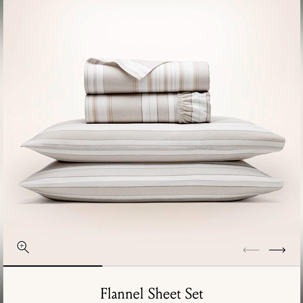 New! KING Boll and Branch Flannel Sheet Set in Pewter Bonfire Stripe